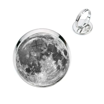 Fase Da Lua Padrão de Anéis de 16mm de Vidro Cabochão de Lua Nova Eclipse Lunar Anéis Ajustáveis Jóias Astronomia Entusiasta do Presente
