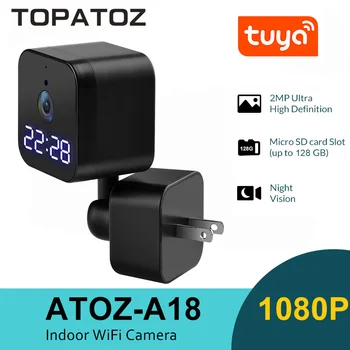 TOPATOZ Tuya 2MP Câmera IP WiFi Plugue de Parede Em Câmeras de Segurança Inteligentes em Casa Protecção Noite Vsion CCTV Câmera de Vigilância