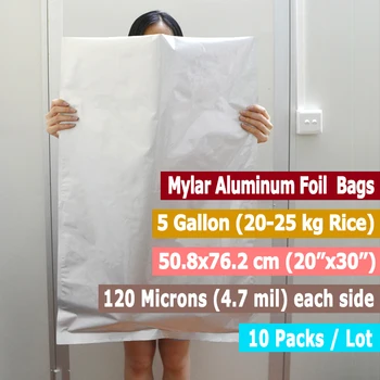 10 Packs de 5 Litros de Mylar Resealable Sacos de Folha de Alumínio Ensaca Para que a Longo Prazo de Armazenamento de Alimentos de qualidade Alimentar e à Prova de Luz (20