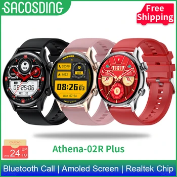 SACOSDING Athena-02R Mais Smartwatch Mens 1.36 polegadas AMOLED 390*390 Tela de Suporte Sempre Em exposição Smart Watch IP68 Impermeável