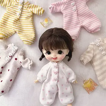 Ob11 Bonecas Roupas Bonito Pijama de Algodão da Listra Ponto de Macacões Para Obitsu11 Macaquinho Para 1/12BJD Bonecas Acessórios Brinquedos