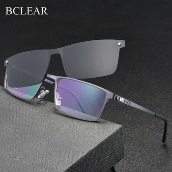 BCLEAR Óptico Espetáculo Quadro de Homens Com Clip Em Óculos de sol Polarizados Magnético de Óculos Para os homens a Prescrição de Óculos Completo a Rim