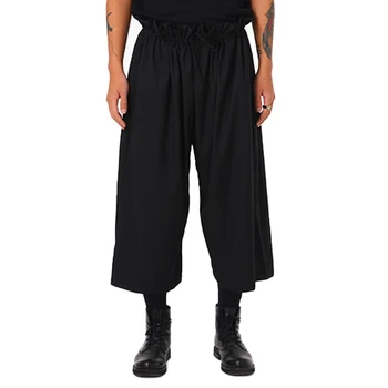 2023Pleated Homens Streetwear Mulheres do Japão Harajuku Cintura Elástica Moda Preto Solto e Casual Grande Perna de Calça de Casal Saia Calças