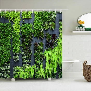 Simulação de Planta Verde Vinha Tecido Impresso Cortinas de Chuveiro Cortina de Banheiro Banheira Tela Impermeável Produtos de Decoração para Casa com Gancho