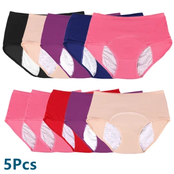 5 Pcs Período Menstrual Calcinha Mulheres À Prova De Vazamento De Algodão Conforto Incontinência Cuecas De Cintura Alta Sexy Cueca De Malha