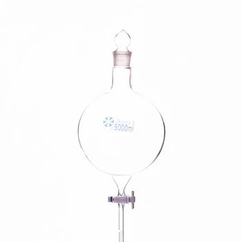 Separatory funil em forma de globo,com chão-rolha de vidro e neira de 5000ml 40/38,Único boca do frasco com PTFE interruptor da válvula